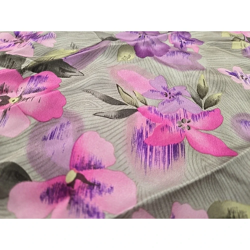 Silk Chiffon Scarf Floral Rolled Green Lavender Pink‎ 39